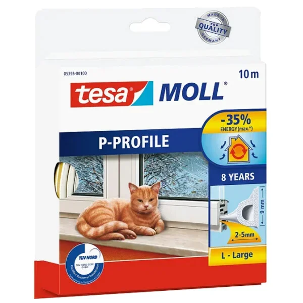 tesa Moll CLASSIC P-Profil Gummidichtung, weiß, 9 mm x 6 m